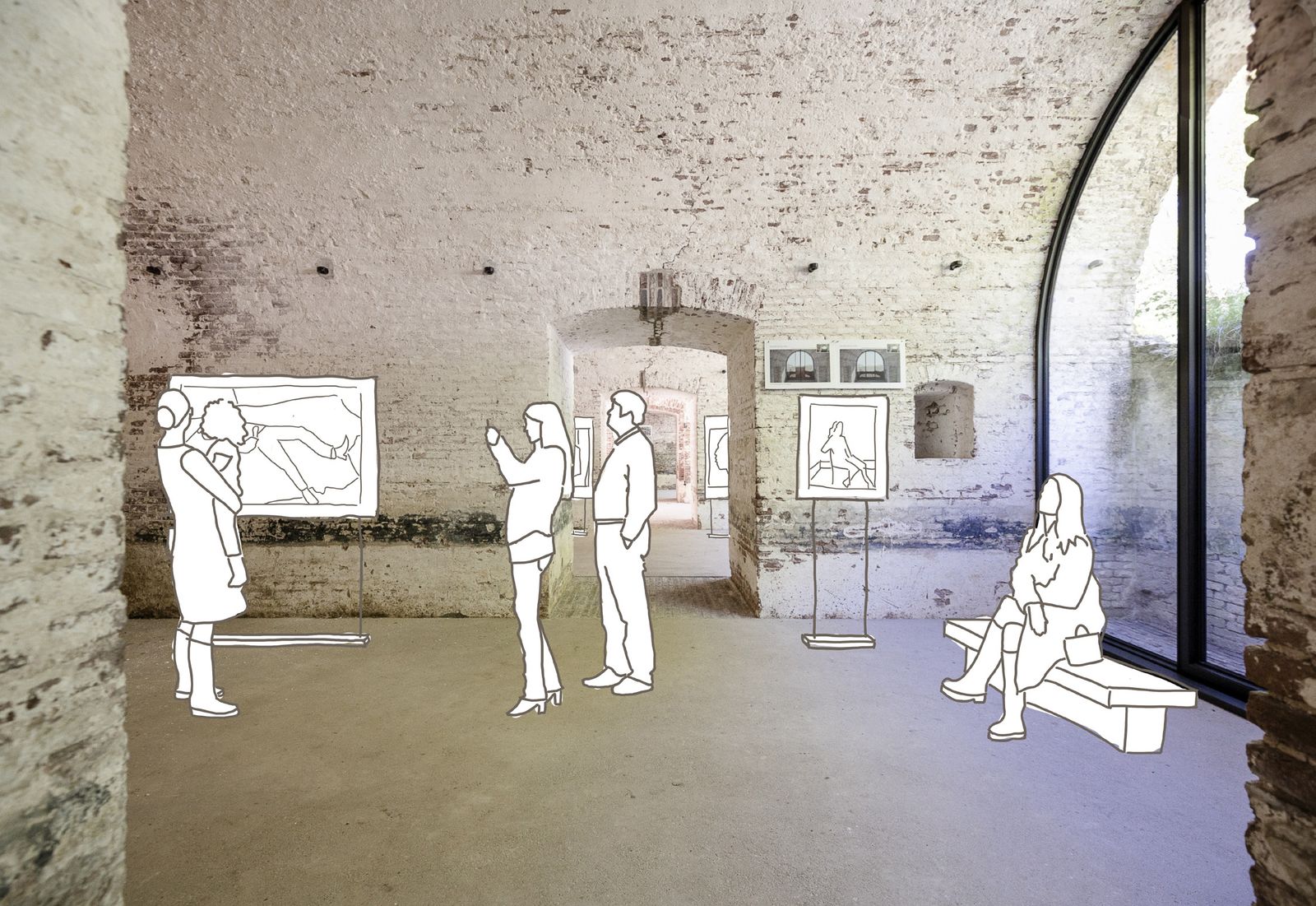 Kazemat met boograam en expositie in Fort Lunet II